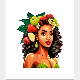 Beautiful Cartoon Style Fruitful Hair Latina Woman Posters and Art